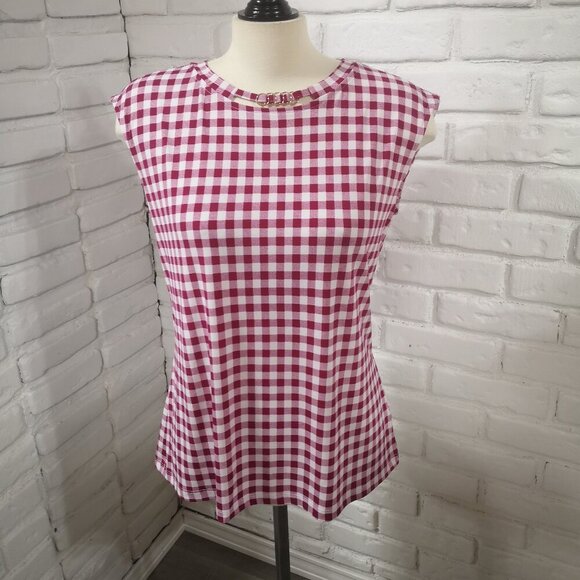 Liz Claiborne Ladies Size Medium Dark Pink & White Checkered Sleeveless Tank Top - Picture 1 of 7